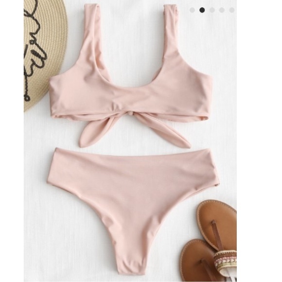 NWT Zanful Lite Pink Halter Tye Fashion Bikini Swim Suit - Picture 6 of 7